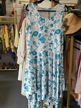 Sleeveless Teal Floral Asymmetrical Dress